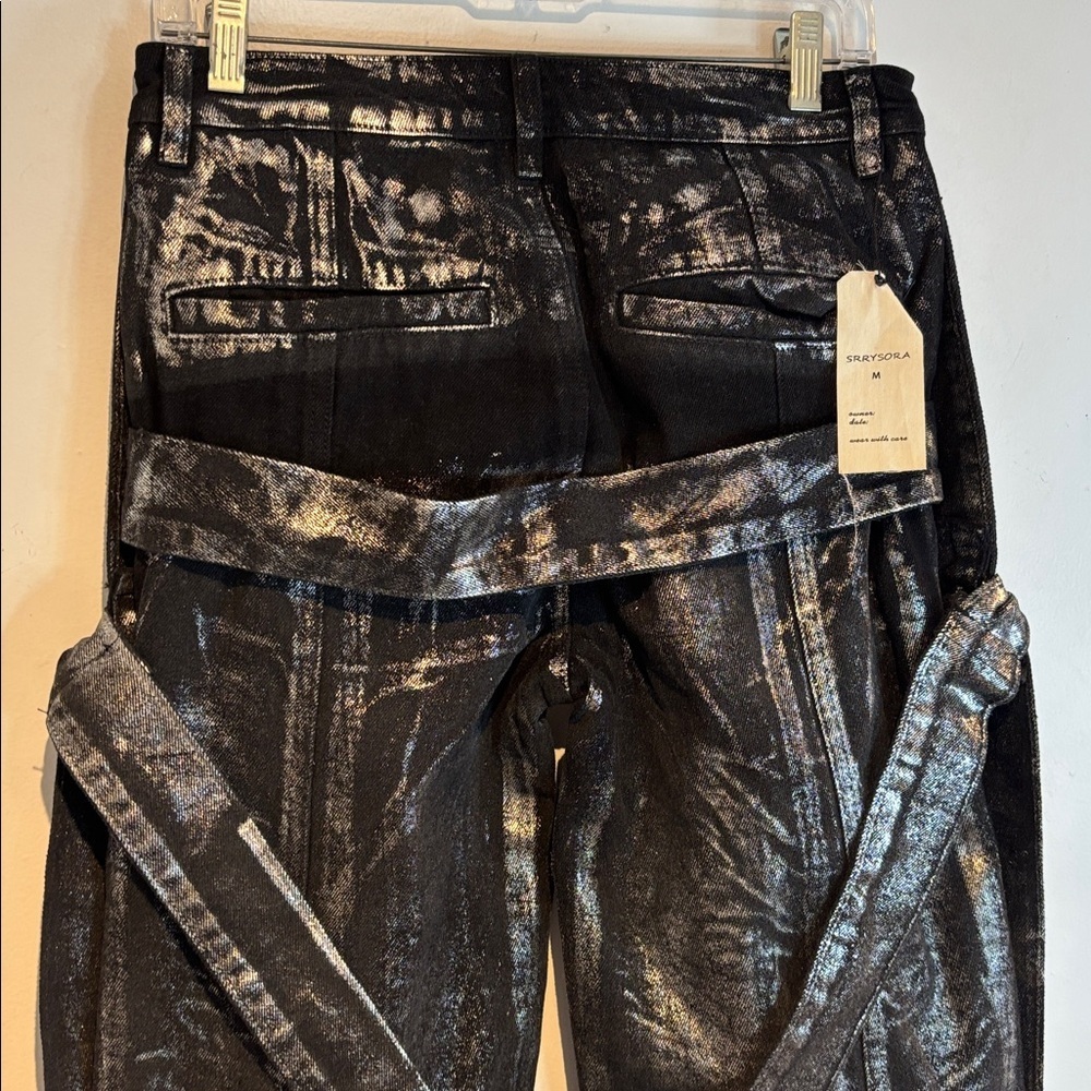 SRRY SORA Mainline Bondage Jeans  Black Silver Coated Denim Luxury Avant Gard 28 - Picture 6 of 14